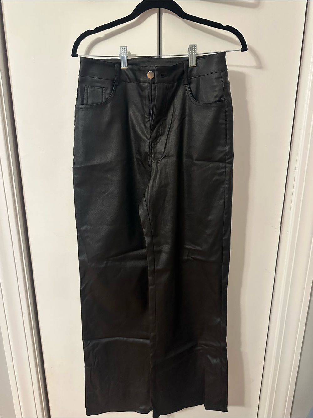 Black Faux Leather Wide-Leg Women’s Jeans